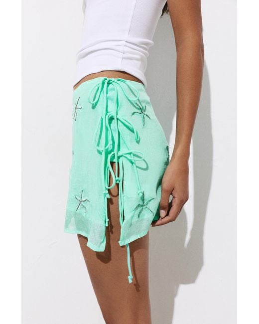 Pull&Bear Blue Beaded Sarong Mini Skirt