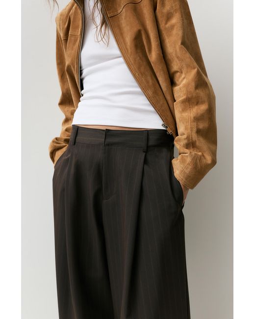 Pull&Bear Natural Striped Sarouel Trousers With Darts
