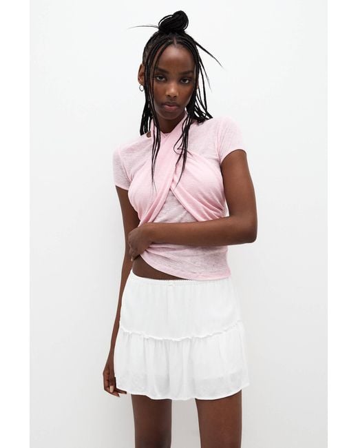 Pull&Bear White Rustic Skort With Ruffles