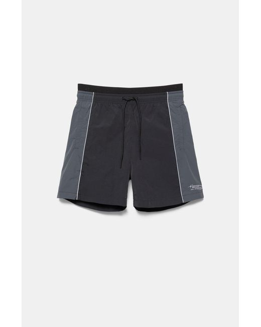 Pull&Bear Blue Panelled Swimming Trunks for men
