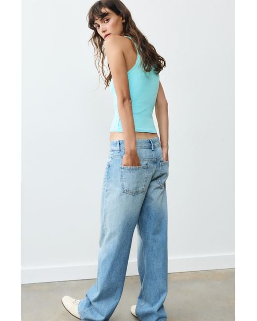 Pull&Bear Blue Lace-Trim Tank Top