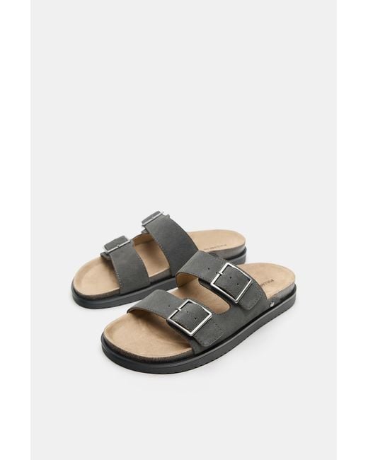 Pull&Bear Gray Leather Buckle Sandals for men