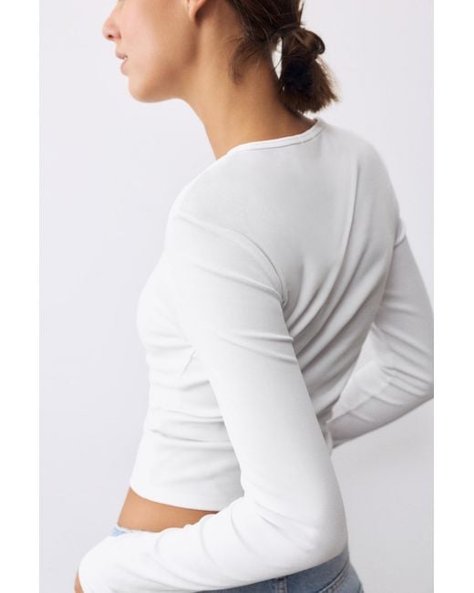 Pull&Bear White Fitted Long Sleeve T-Shirt