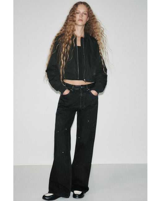 Pull&Bear Black Straight-Leg Baggy Jeans With Rhinestones