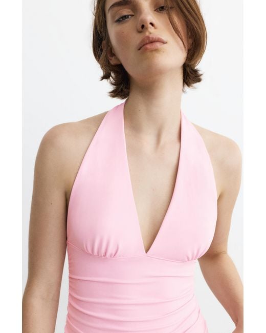 Pull&Bear Haltertop Met Plooien in het Pink