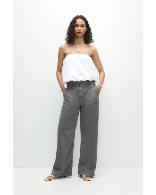 Pull&Bear Gray Wide-Leg Trousers