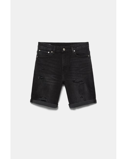 Pull&Bear Gray Ripped Denim Bermuda Shorts for men
