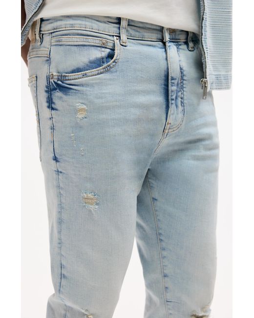 Pull&Bear Blue Ripped Carrot Fit Jeans for men