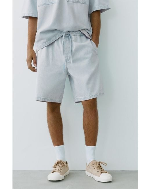 Pull&Bear Blue Relaxed Denim Bermuda Shorts for men
