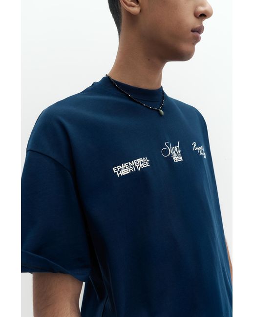 Pull&Bear Blue Stwd Graphic T-Shirt for men