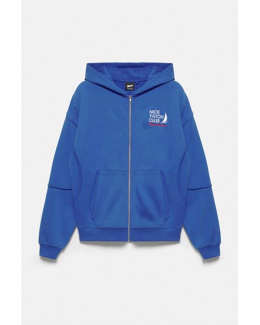 Pull&Bear Blue Yacht Club Zip-Up Sweatshirt for men