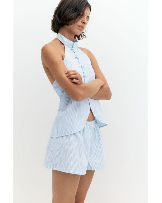 Pull&Bear Gestreepte Pyjamalook Short in het Blue