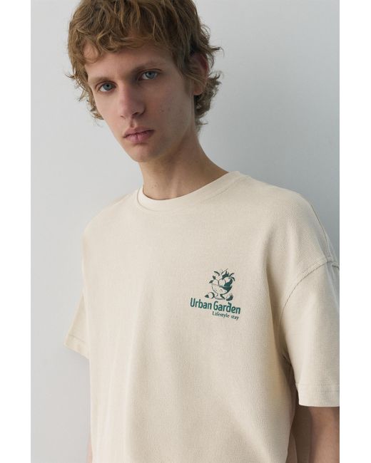 Pull&Bear Blue Structured Graphic T-Shirt for men