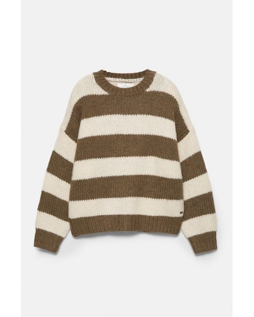Pull&Bear Brown Chunky Knit Striped Sweater