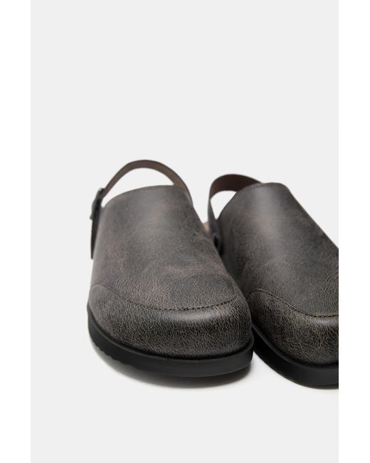 Pull&Bear Black Stwd Distressed Clogs for men