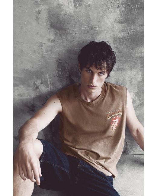 Pull&Bear Gray Rolling Stones Tank Top for men