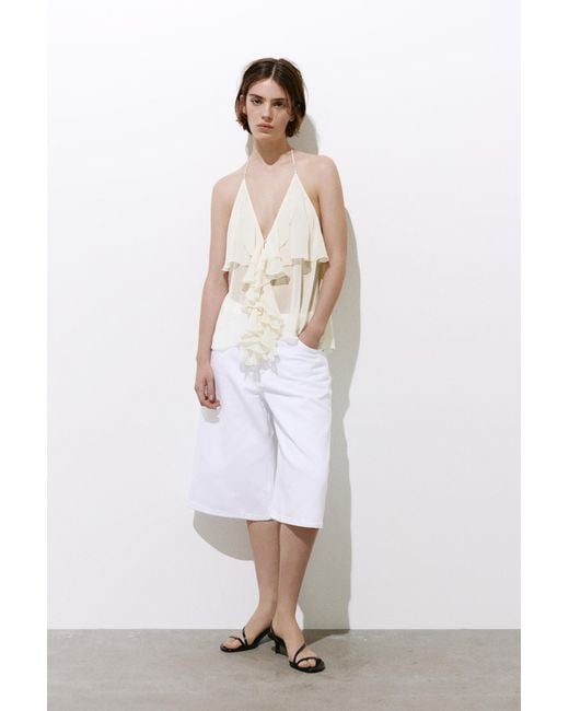 Pull&Bear White Halter Top With Ruffles
