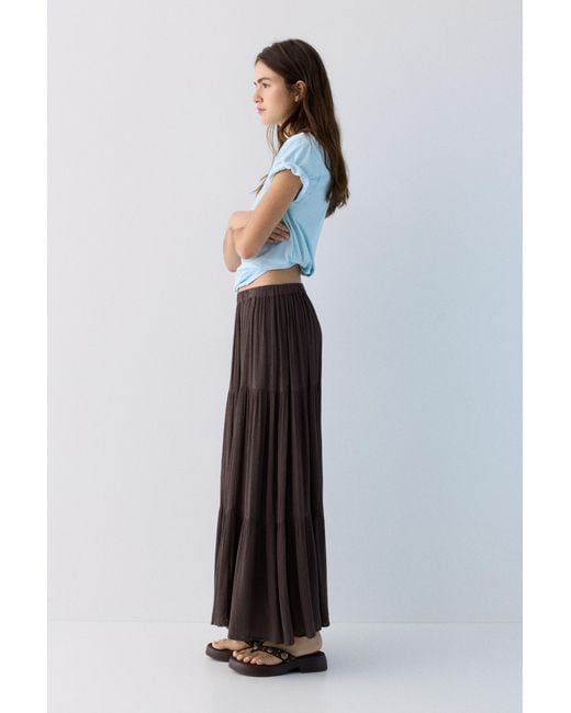Pull&Bear Brown Flowy Paneled Midi Skirt