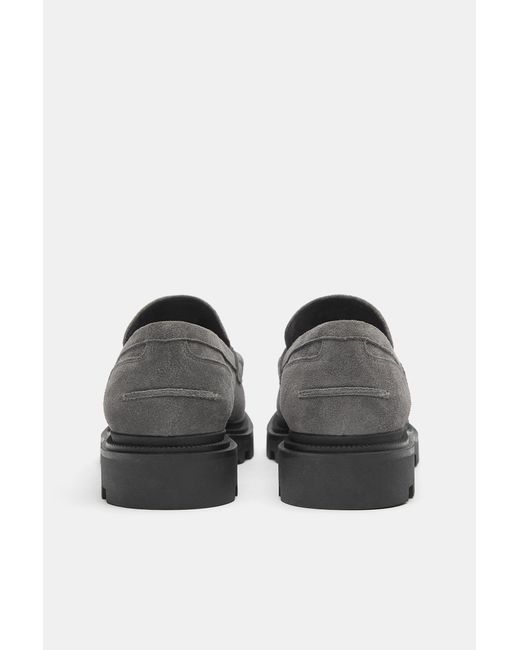 Pull&Bear Gray Chunky Leather Loafers for men