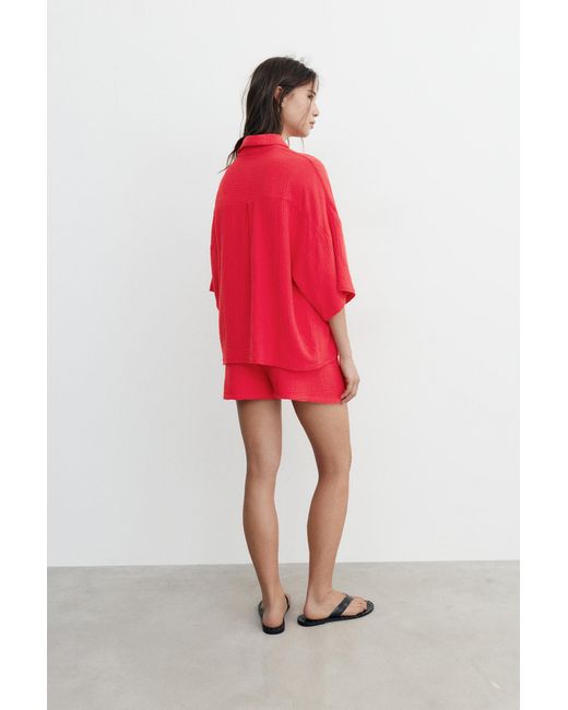 Pull&Bear Red Short Sleeve Crepe Shirt