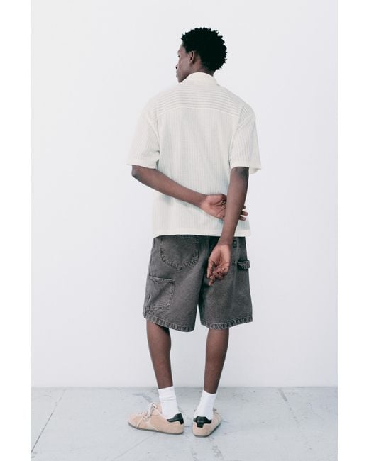 Pull&Bear Gray Short Sleeve Cutwork Shirt for men