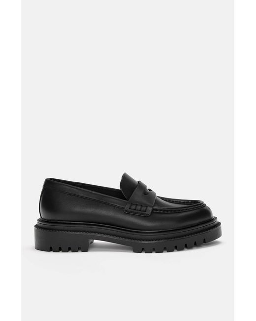 Pull&Bear Black Leather Loafers for men