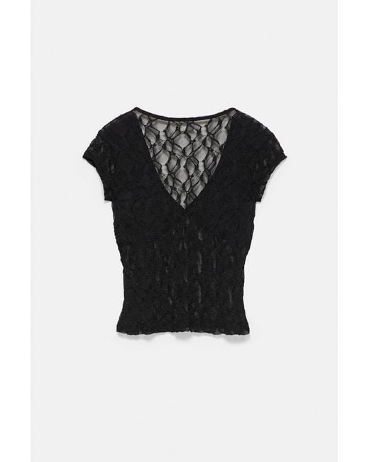 Pull&Bear Black Studded Lace T-Shirt