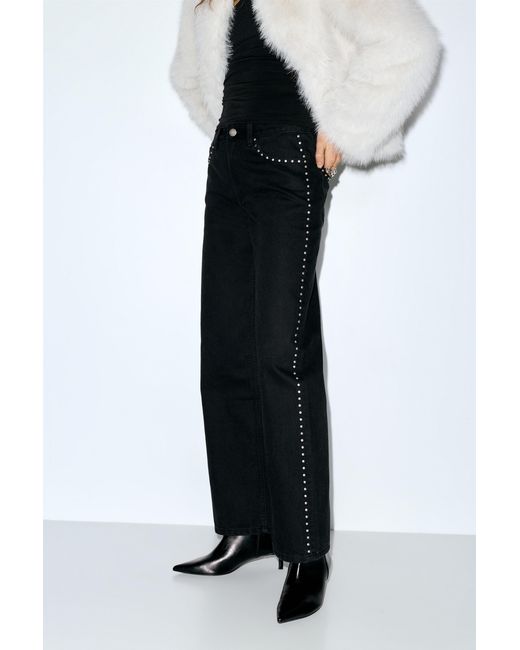 Pull&Bear White Straight-Leg Jeans With Stud Details