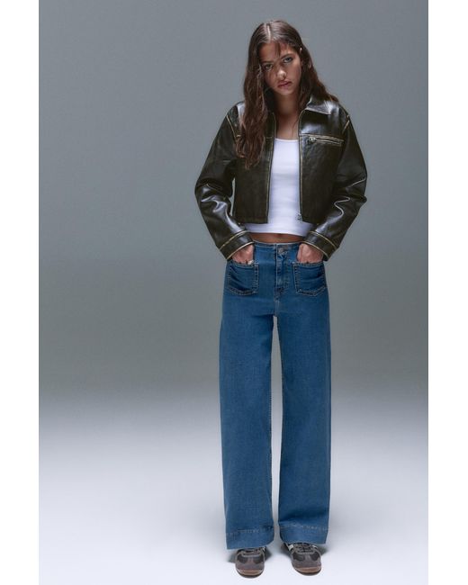 Pull&Bear Blue Wide-Leg Jeans With Patch Pockets