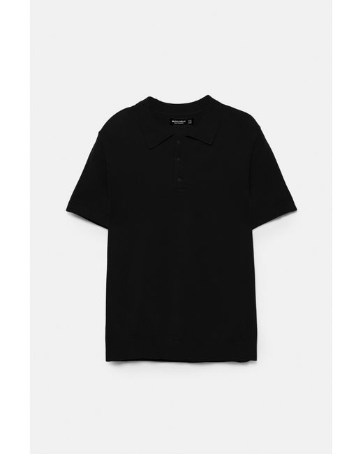Pull&Bear Black Short Sleeve Knit Polo Shirt for men