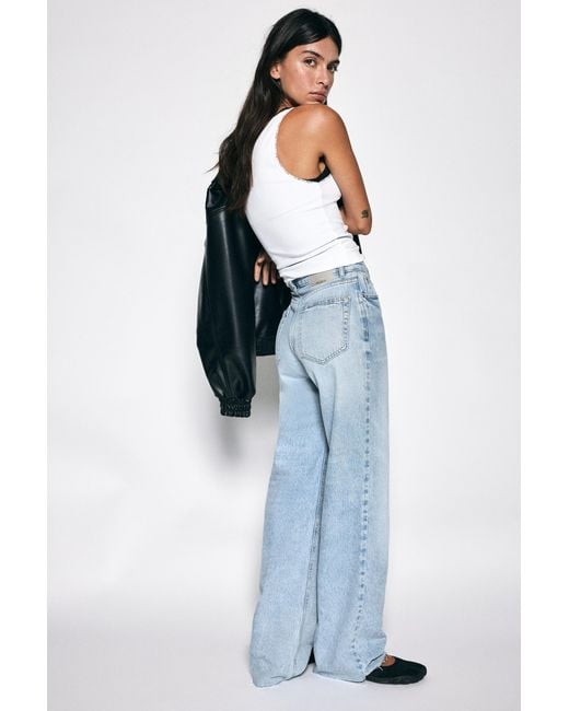 Jean Wide Straight Taille Haute Pull&Bear en coloris Blue