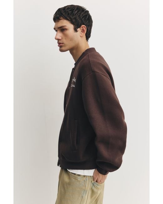 Pull&Bear Brown Embroidered Varsity Jacket for men