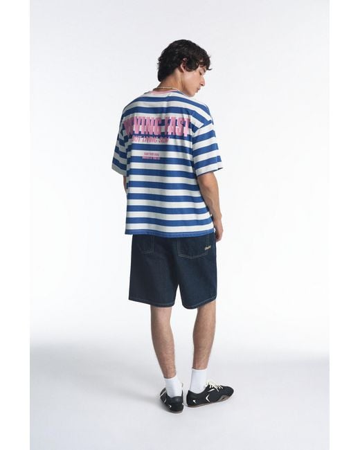 Pull&Bear Blue Striped Stwd T-Shirt for men