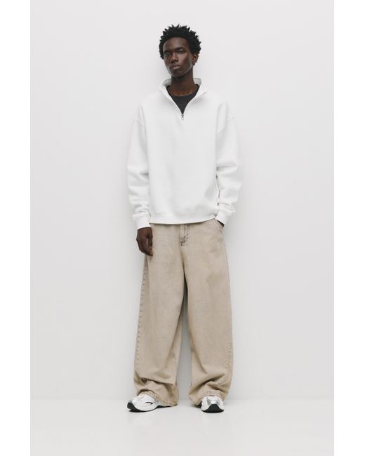 Pull&Bear White Basic Quarter-Zip Sweatshirt for men