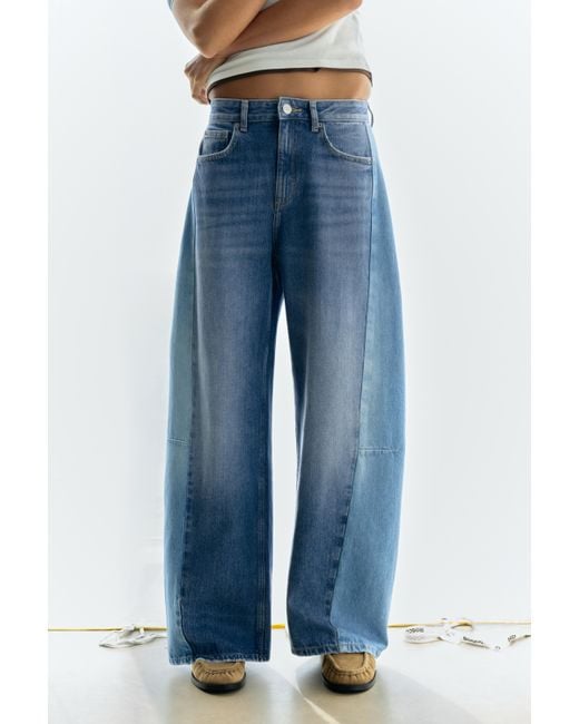 Pull&Bear Blue Patchwork Barrel Jeans