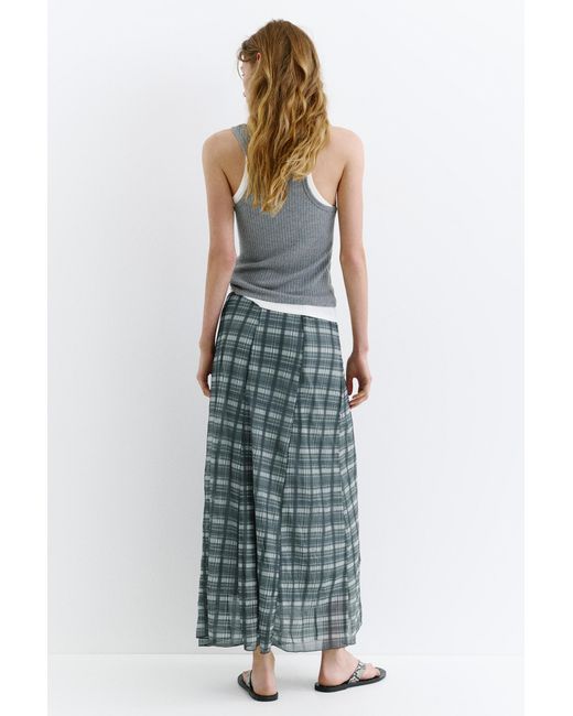 Pull&Bear Gray Check Midi Skirt
