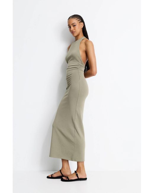Pull&Bear Natural Midi-Neckholder-Kleid Raffungen