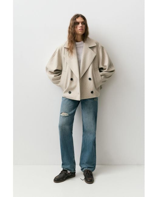 Pull&Bear Natural Short Soft Cloth Coat