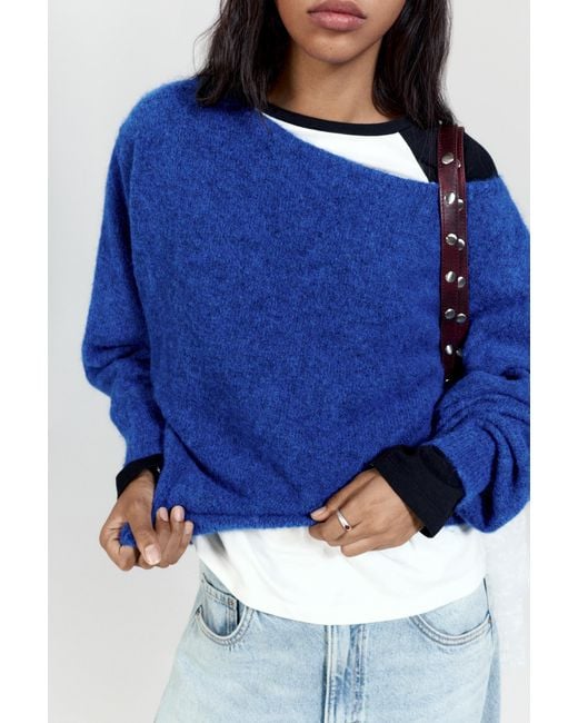 Pull&Bear Blue Asymmetrischer Strickpullover