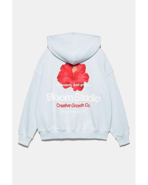 Pull&Bear White Flower Graphic Hoodie