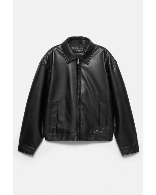 Pull&Bear Black Leather Effect Trucker Jacket for men