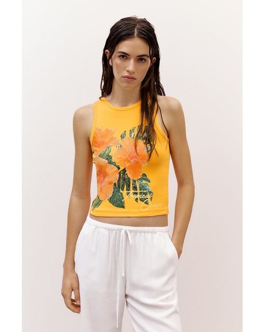 Pull&Bear White Floral Sequin Tank Top