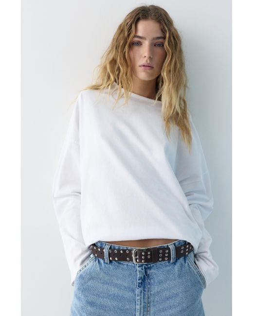 Pull&Bear Black Leather Effect Belt With Eyelets