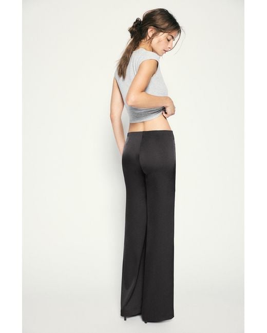 Pull&Bear White Satin Straight-Leg Trousers