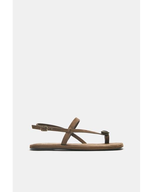 Pull&Bear Green Flat Embellished Sandals