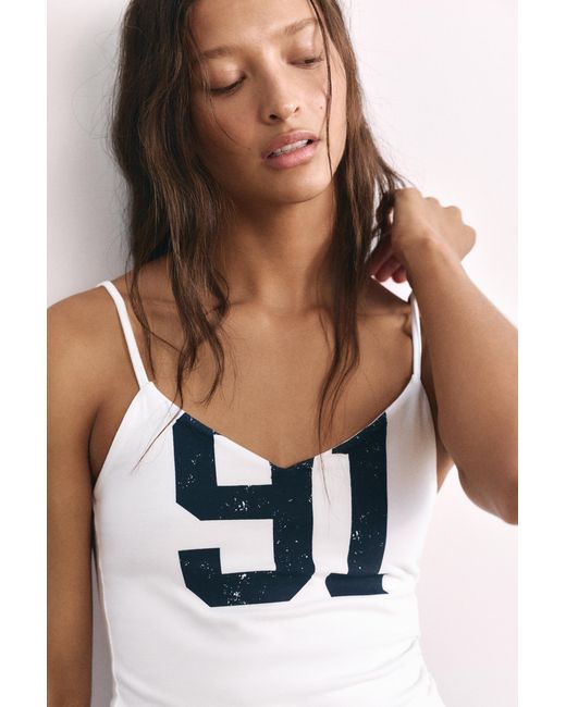 Pull&Bear Top Met Nummer-Print in het White