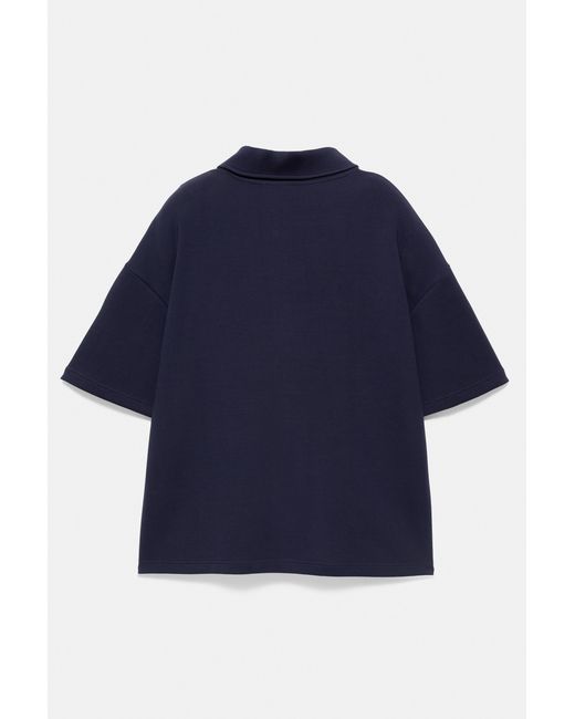 Pull&Bear Blue Graphic Zip Interlock Polo Shirt for men