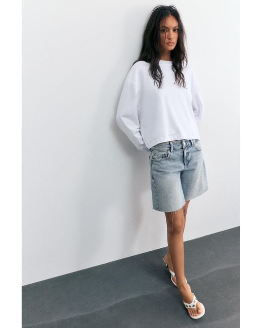 Pull&Bear Gray Low-Rise Denim Bermuda Shorts