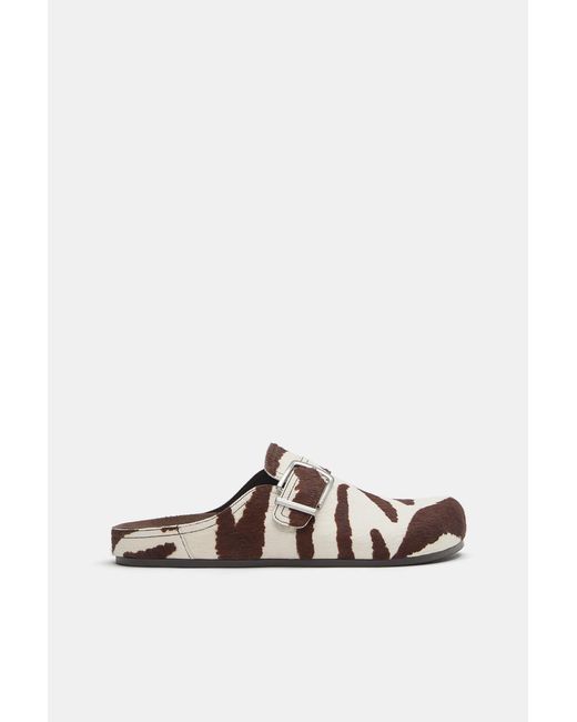 Pull&Bear Gray Cowhide Fur Buckle Clogs