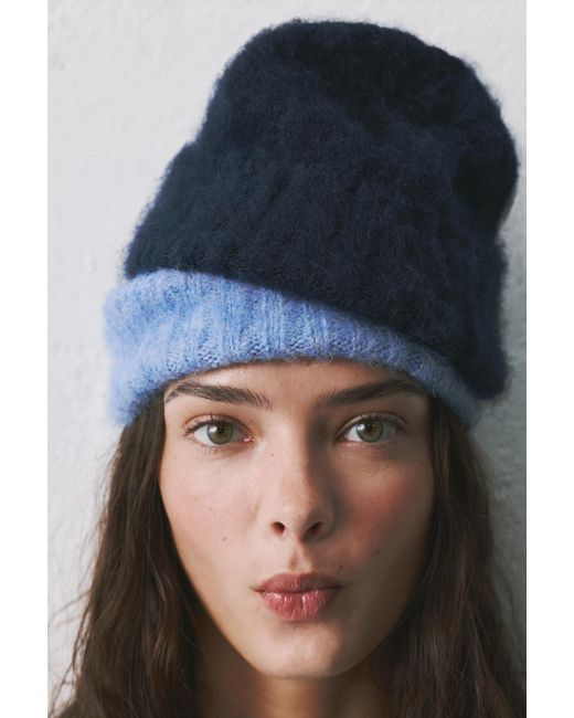Pull&Bear Blue Kurze Beanie-Mütze Aus Strick